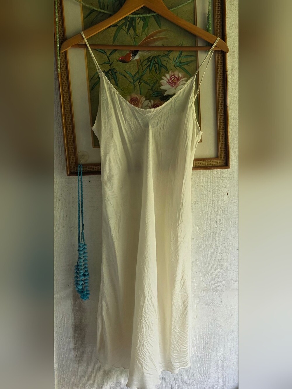 Vintage Cream Slip Dress - Simple Spaghetti Strap Adjustable Size Small Sheer